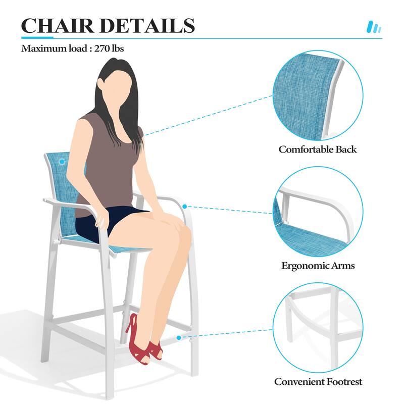 Crestlive Products Outdoor Outdoor Cast Aluminum Swivel Bar Stools with Sunbrella Cushion
