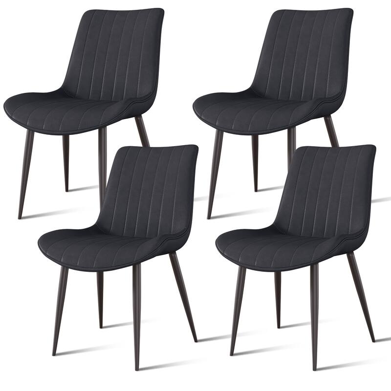 Black Leather Side Chair Kitchen Chair Office Chair Dressing Chair Set of 4 Dining Chair with Metal Legs