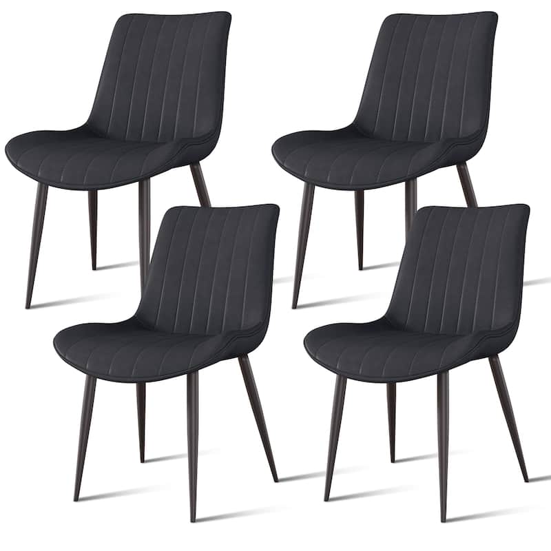 PU Leather Dining Chair with Metal Legs, Wave Pattern Upholstered Armless Chair Set of 6 for Kitchen, Living