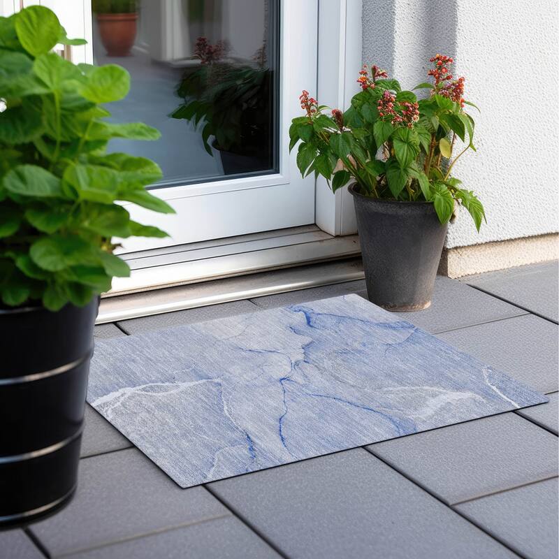 Dava Contemporary Abstract Weather Resistant Blended Style Outdoor Rug