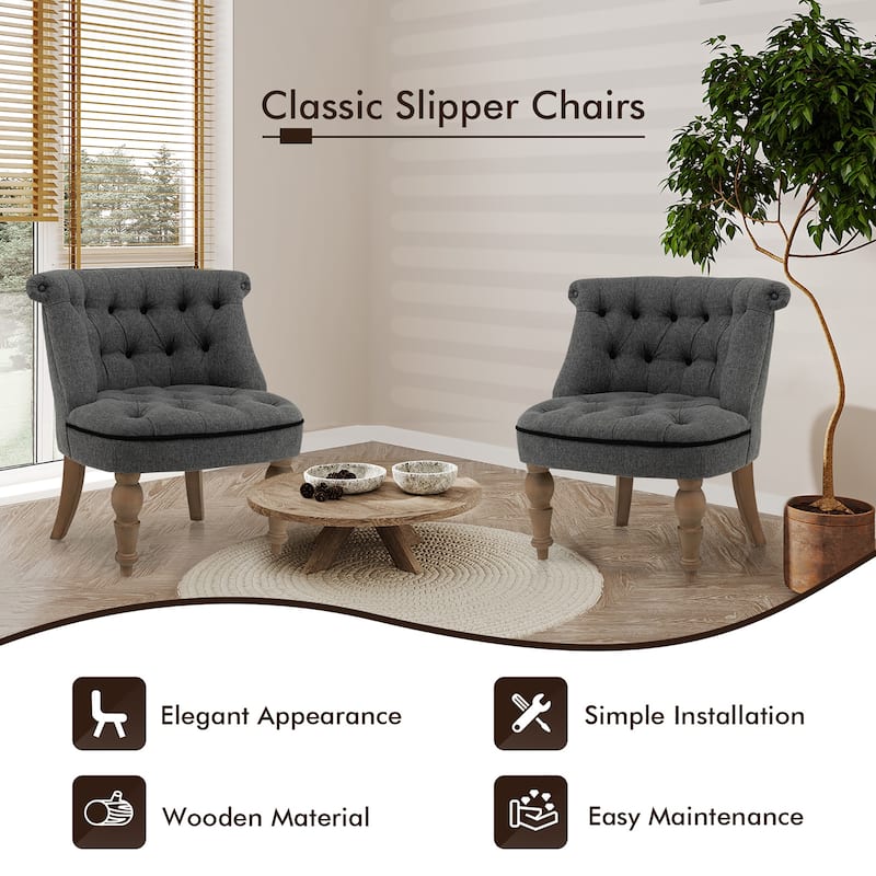 Costway Set of 2 Upholstered Slipper Chairs Armless Accent Chairs w/ - See Details