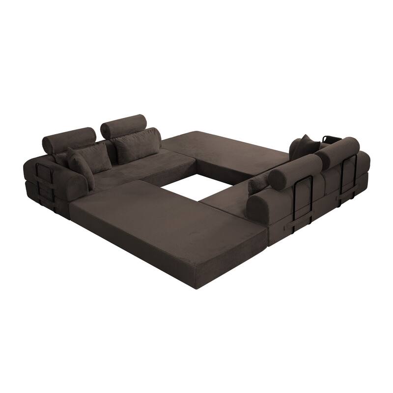 L shape Modular Sectional Sofa, Compressed Sectional Sofa Corduroy Couch, Unfold into a bed, Comfy Compressed Sofa Couch