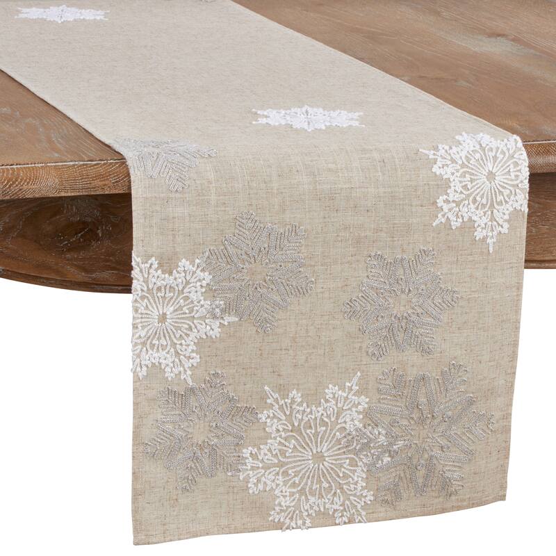 Runner With Embroidered Snowflake Design - 16"x120"