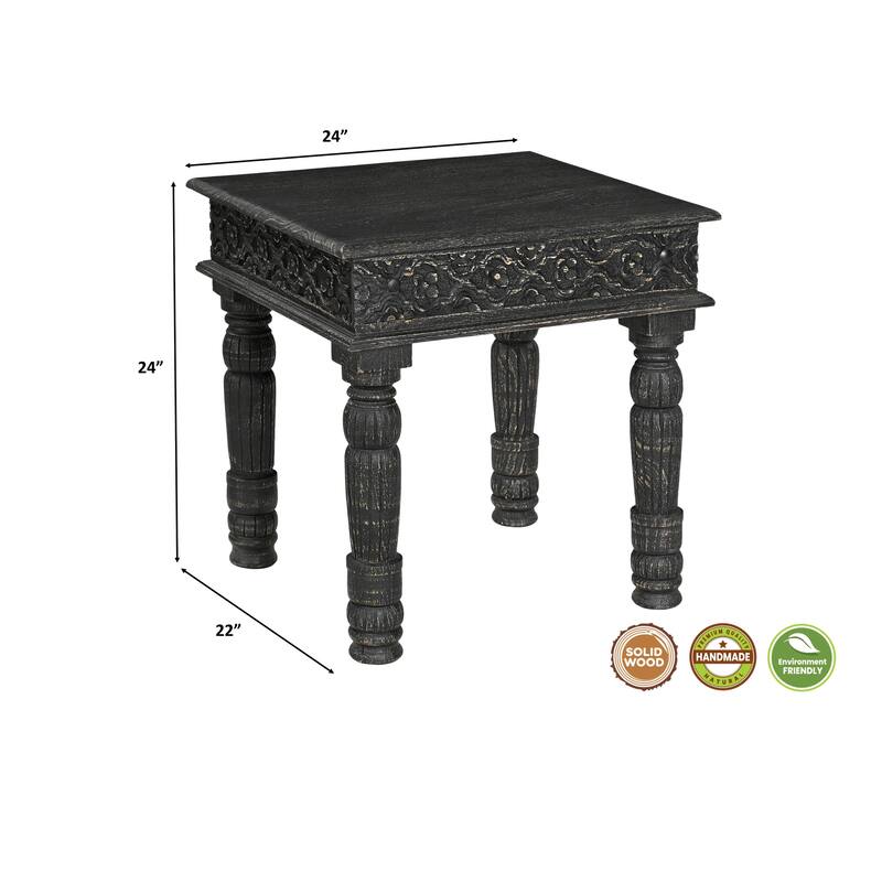 Milton Solid Wood 3-Piece Carved Living Room Table Set