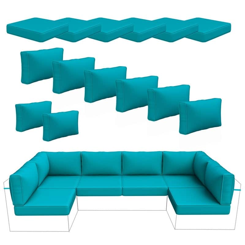 14 Piece Patio Furniture Cushion Set Outdoor Sofa Replacement Cushions - Lake blue