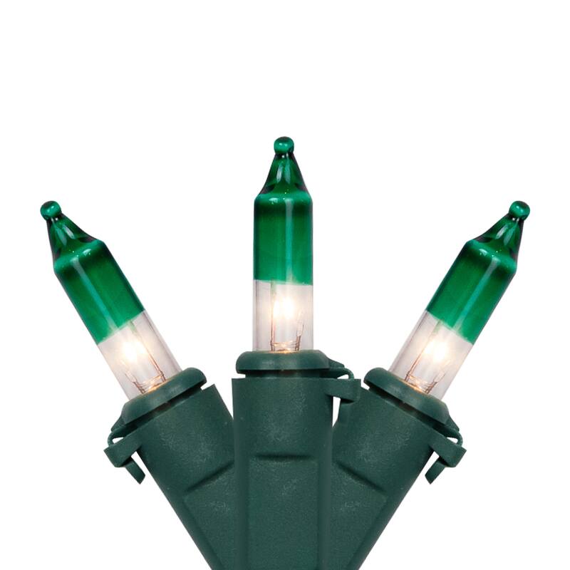 Mini Christmas Light Set - Clear with Green Tips - 20.25' Green Wire - 100ct