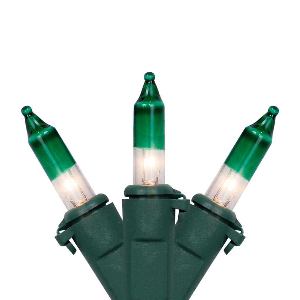 Mini Christmas Light Set - Clear with Green Tips - 20.25' Green Wire - 100ct