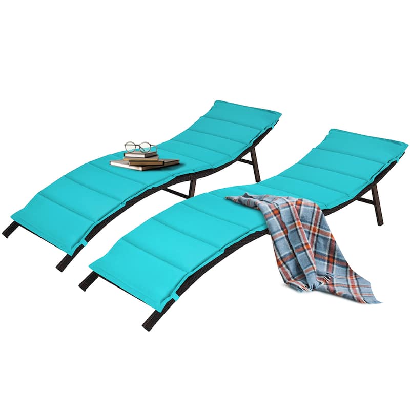 Gymax Set of 2 Folding Wicker Chaise Portable Lounge Chair w/ - 81''x 23.5''x 20''