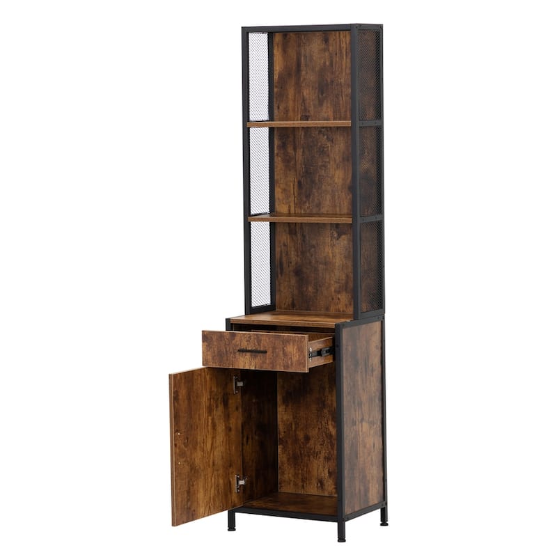 Wood Salon Station with Drawer, Cabinet and Shelves