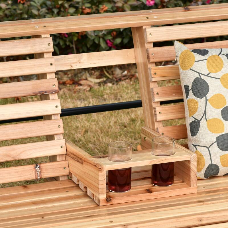Outsunny 3-Seater Wooden Porch Swing Bench with Folding Coffee Table, Durable PU Coating, Chains Included - 59" x 29.5" x 20.75"