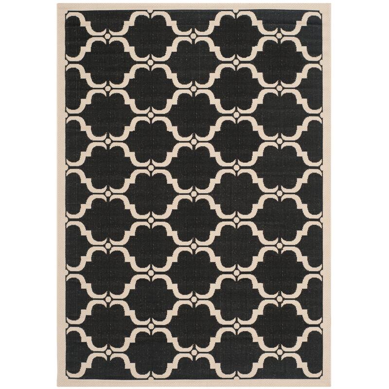SAFAVIEH Courtyard Rozina Indoor/ Outdoor Waterproof Patio Backyard Rug - 5'3"x7'7" - Black/Beige
