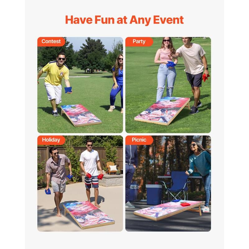 4 x 2 Feet Folding Wooden Cornhole Set with 8 Bean Bags and UV Printed Boards for Backyard Fun - 4.12x1.97x0.99 ft.