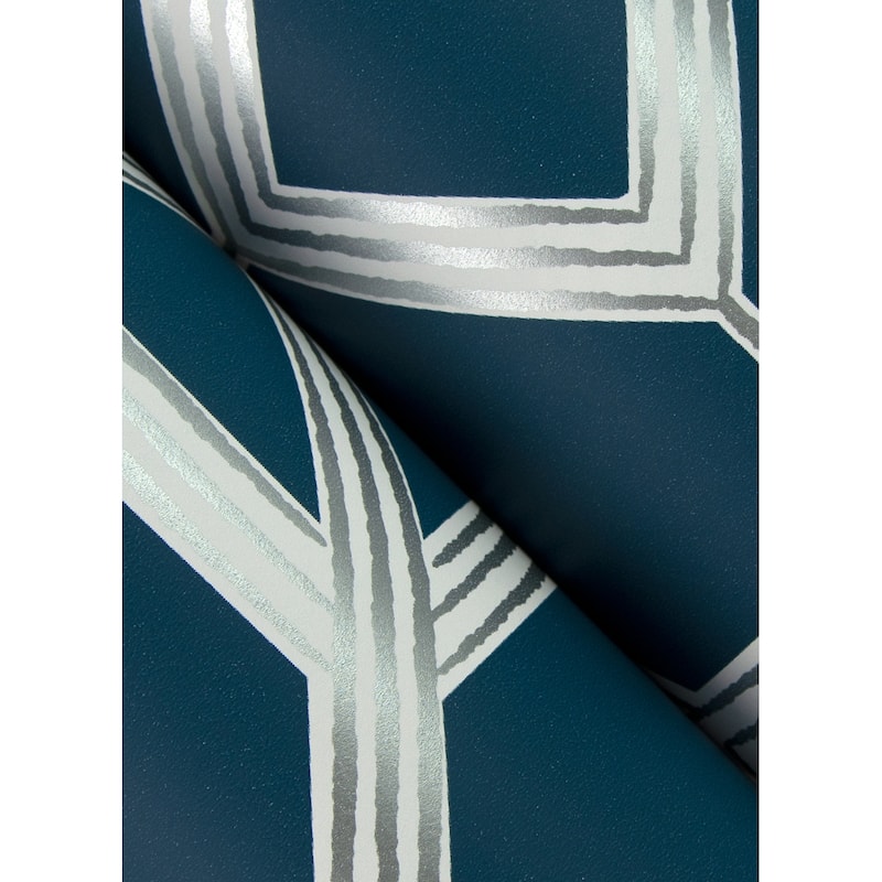 A-Street Prints Livia Dark Blue Trellis Wallpaper