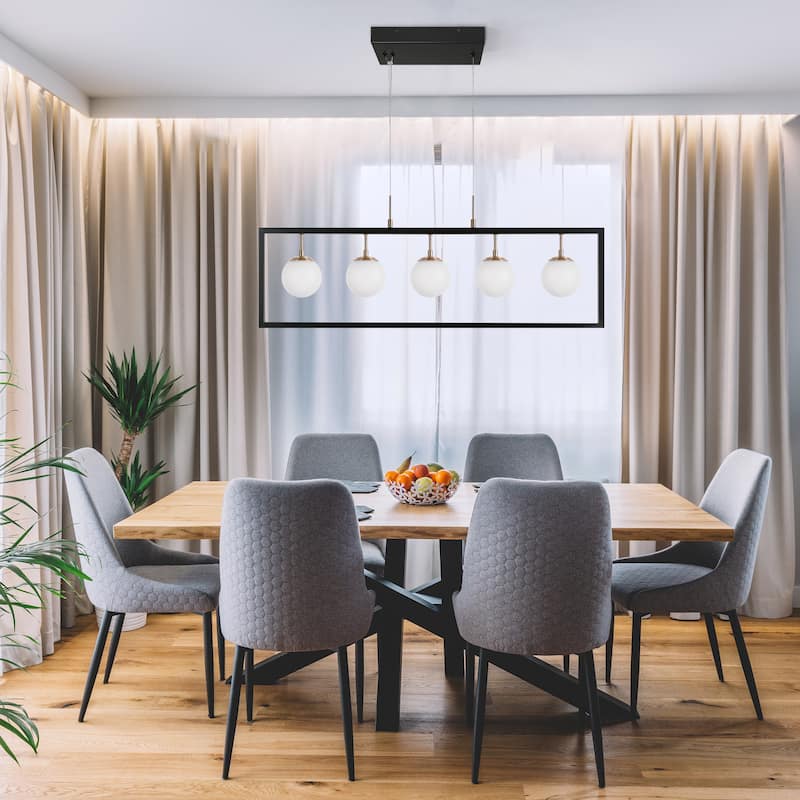 Modern 5-Light Rectangle LED Chandelier Glass Kitchen Island Light for Dining Room - 33.5" L x 4" W x 14" H