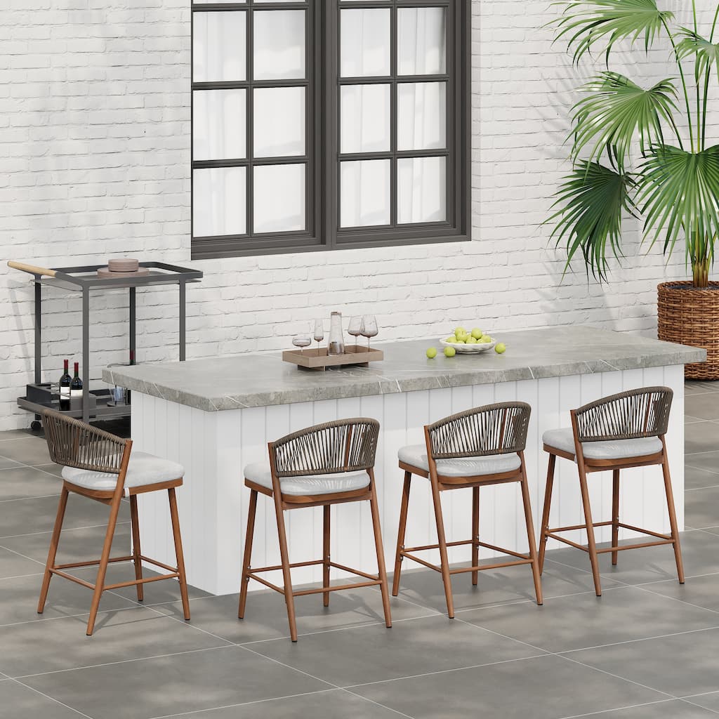 Christopher Knight Home - Beverly Outdoor Counter Stools with Scallop Backrest (Set of 4) - Aluminum