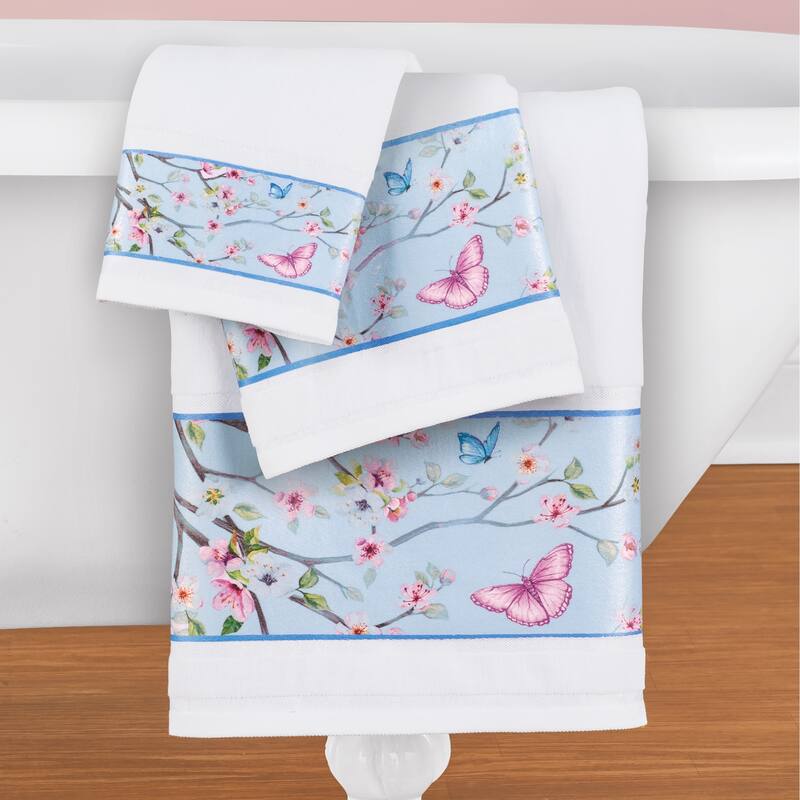Blossom Butterfly 3-Piece Bath Towel Set - 9.250 x 6.250 x 3.500 - White - 9.250 x 6.250 x 3.500
