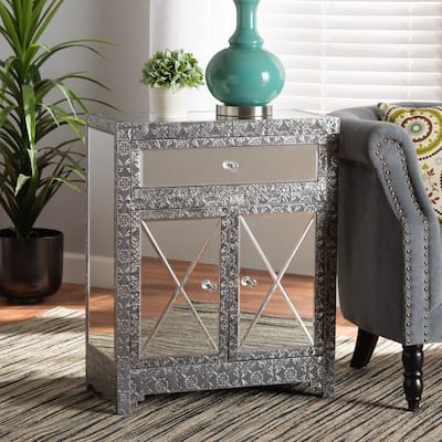 Wycliff Glam Silver Finished Metal & Mirrored Glass Sideboard/ Buffet