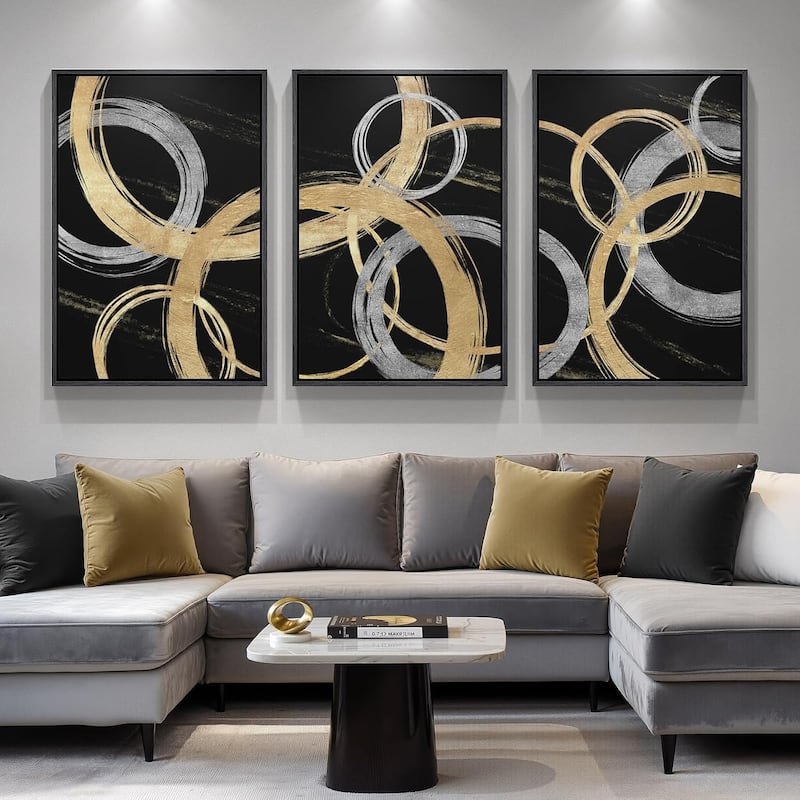 Framed Black and Gold Abstract Canvas Wall Art - 24 x 36