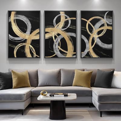 Framed Black and Gold Abstract Canvas Wall Art