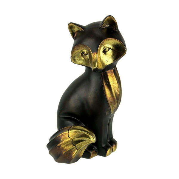 Black and Antique Gold Sitting Fox Table Statue - 9.5 X 5 X 4.5 inches