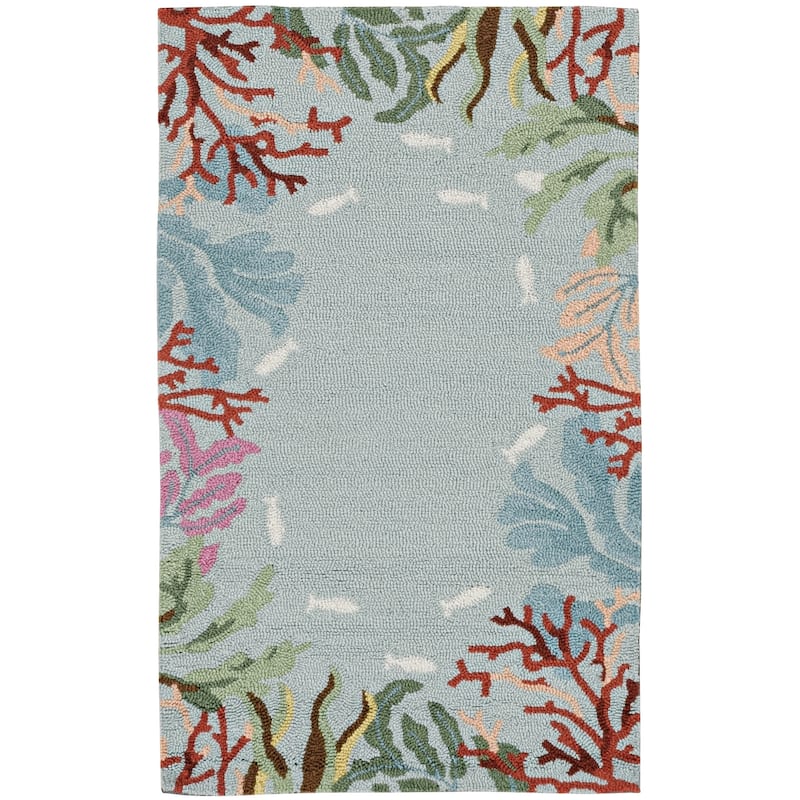 Domani Reef Coral Bordered Hand-hooked Area Rug