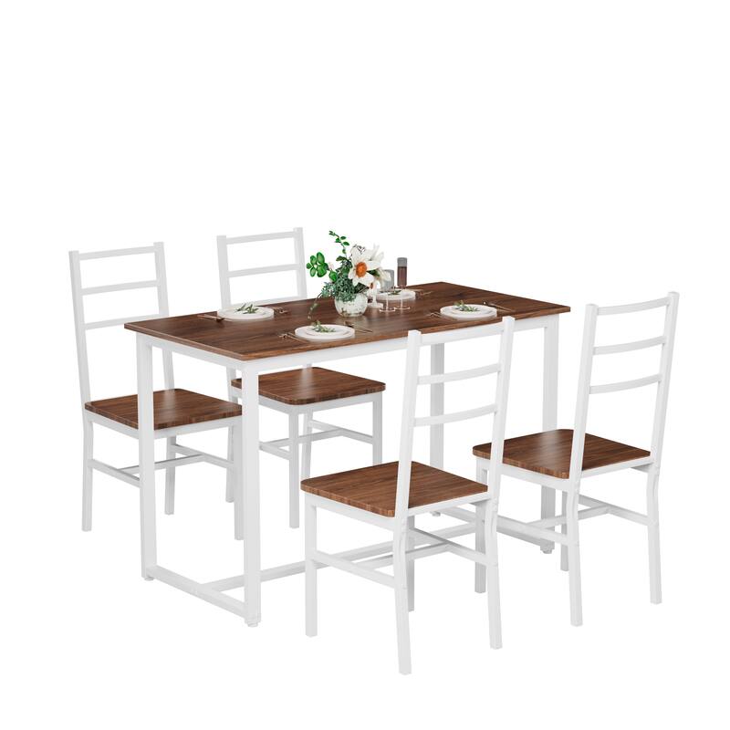 Dining Table Set for 4, Wood Kitchen Table Chairs Set, Space-Saving Design, Modern 5-Piece Dinette Set for Kitchen