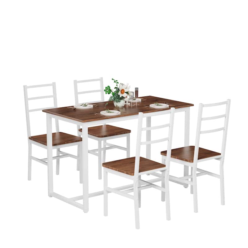 Dining Table Set for 4, Wood Kitchen Table Chairs Set, Space-Saving Design, Modern 5-Piece Dinette Set