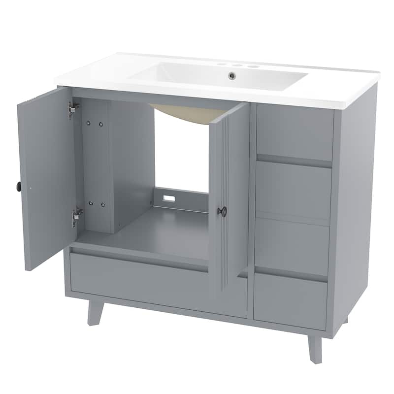 36" Bathroom Vanity with Sink, Free Standing Single Vanity Set with 4 Drawers and Side Storage Rack