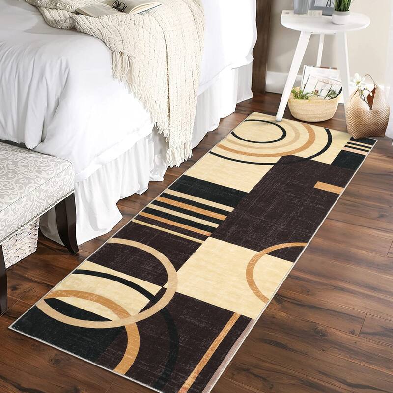 Washable Rugs for Living Room Bedroom Circles Pattern Rug Modern Geometric Area Rug