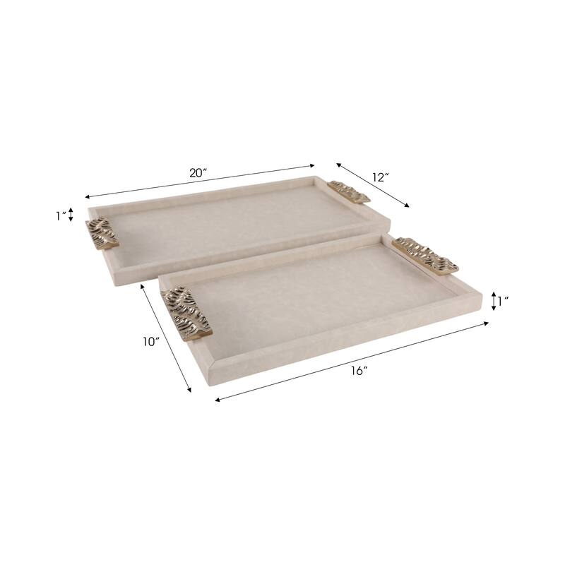 Wood Fabric Marquis Serving Trays Home Decor (Set of 2) - 16/20" Ivory - 20" x 12" x 1"