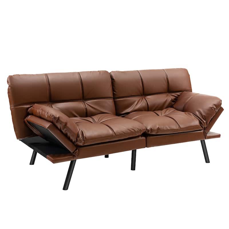 Costway Convertible Futon Sofa Bed Memory Foam Couch Sleeper with - See Details - Brown