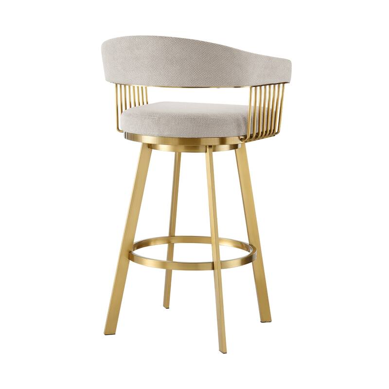 Luci Swivel Barstool Chair, Gold Stainless Steel Legs, Taupe Polyester