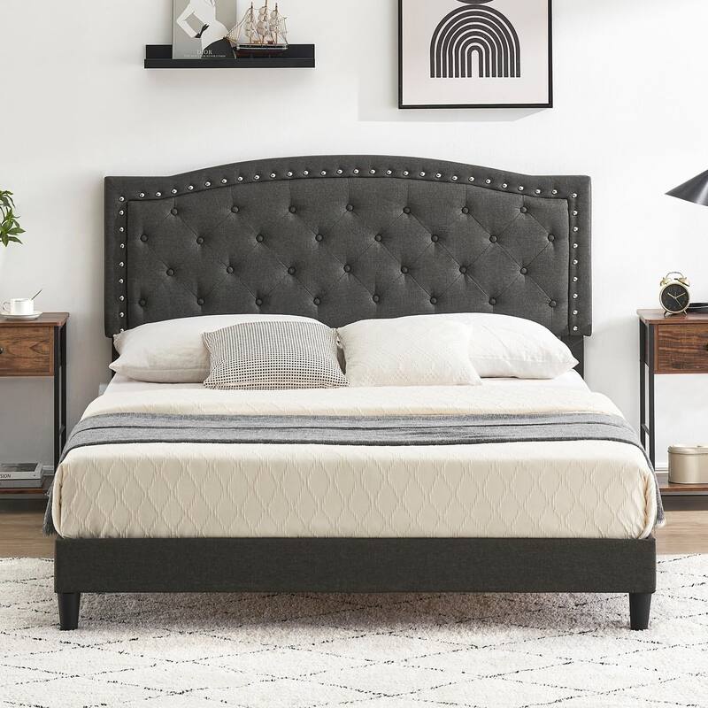 Full Size Bed Frame with Adjustable Headboard