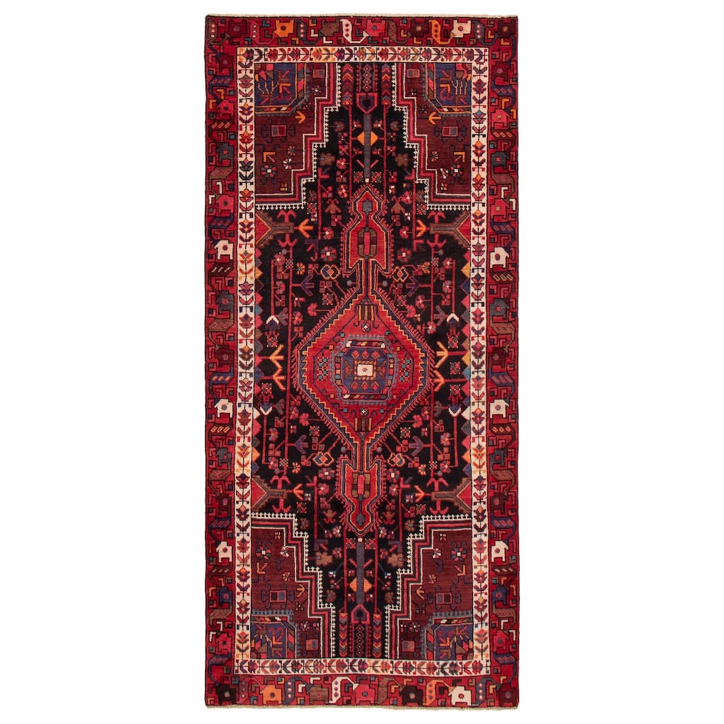 ECARPETGALLERY Hand-knotted Andelz Black, Red Wool Rug - 4'4 x 9'9