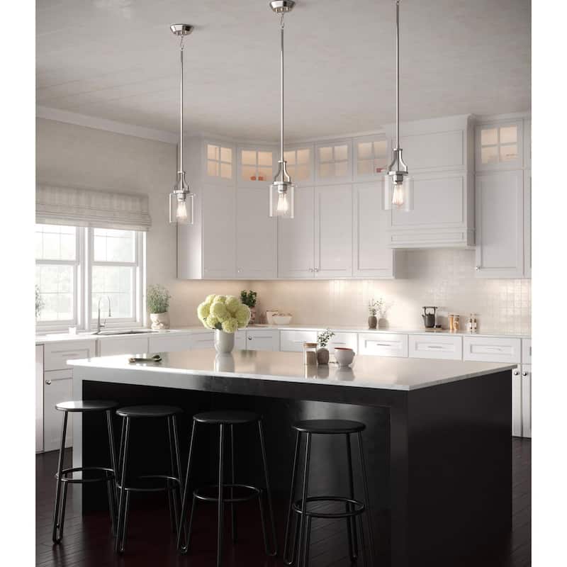 Lassiter Collection One-Light Brushed Nickel Clear Glass Modern Pendant Light - 6.375 in x 6.375 in x 12.5 in