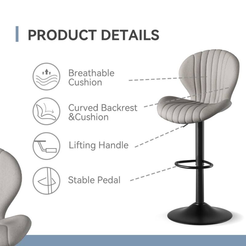 Set of 2 Modern Fabric Bar Stool with Iron Frame