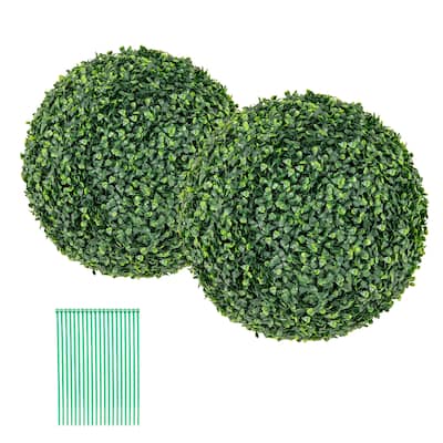 Gymax 2 PCS 16'' Artificial Boxwood Topiary Balls Sun-protective Round