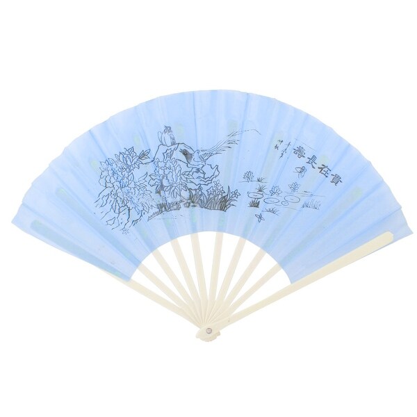 Unique Bargains Plastic Rib Flowers Birds Pattern Fabric Foldable Hand