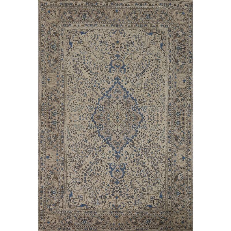 Ivory Tabriz Persian Area Rug Hand-Knotted Wool Carpet - 6'3"x 9'5"