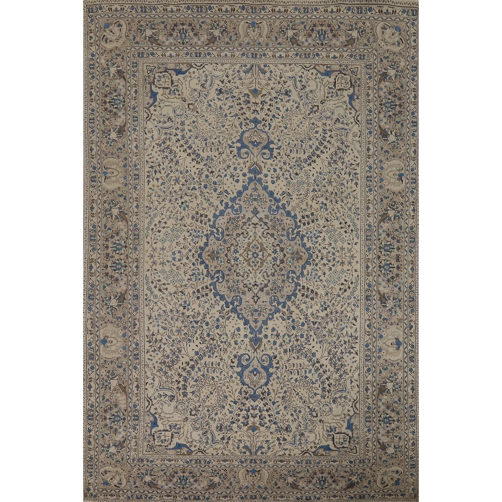 Ivory Tabriz Persian Area Rug Hand-Knotted Wool Carpet - 6'3"x 9'5"