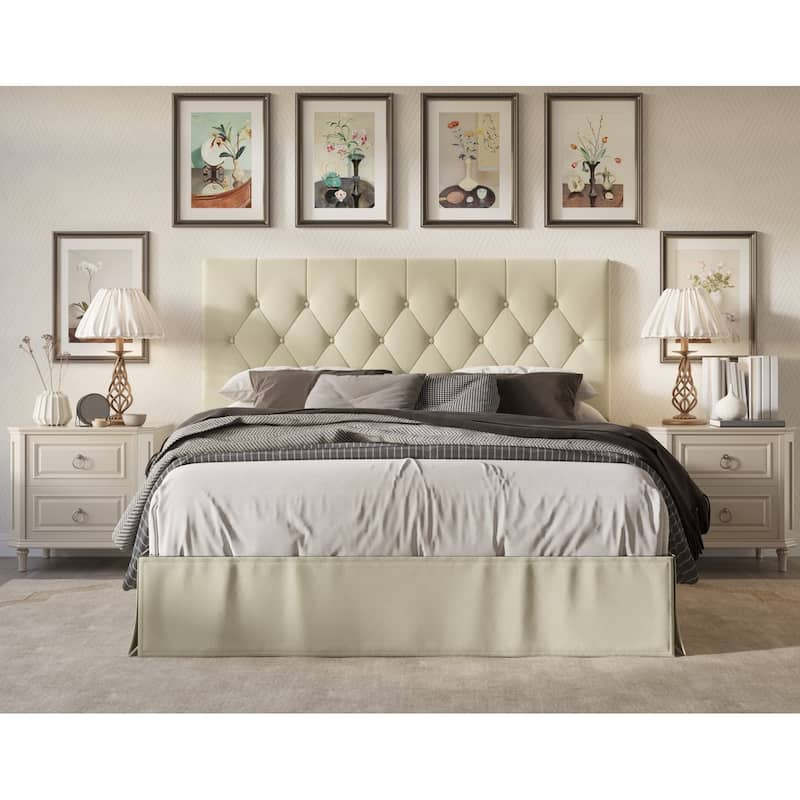 Zachary Tufted Upholstered Platform Bed - Beige - King