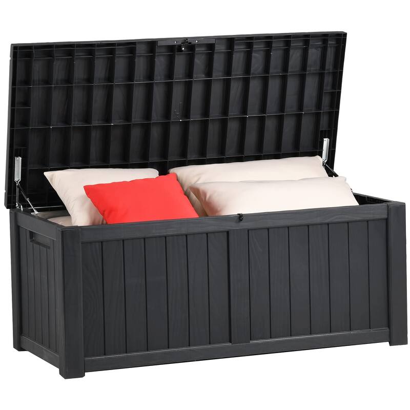 120 Gallon Outdoor Storage Deck Box, Large Resin Patio Storage for Outdoor Pillows, Garden Tools, Waterproof, Lockable - Black