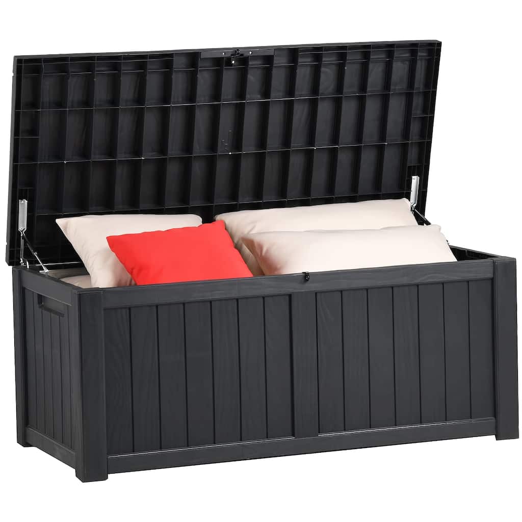 120 Gallon Outdoor Storage Deck Box, Large Resin Patio Storage for Outdoor Pillows, Garden Tools, Waterproof, Lockable