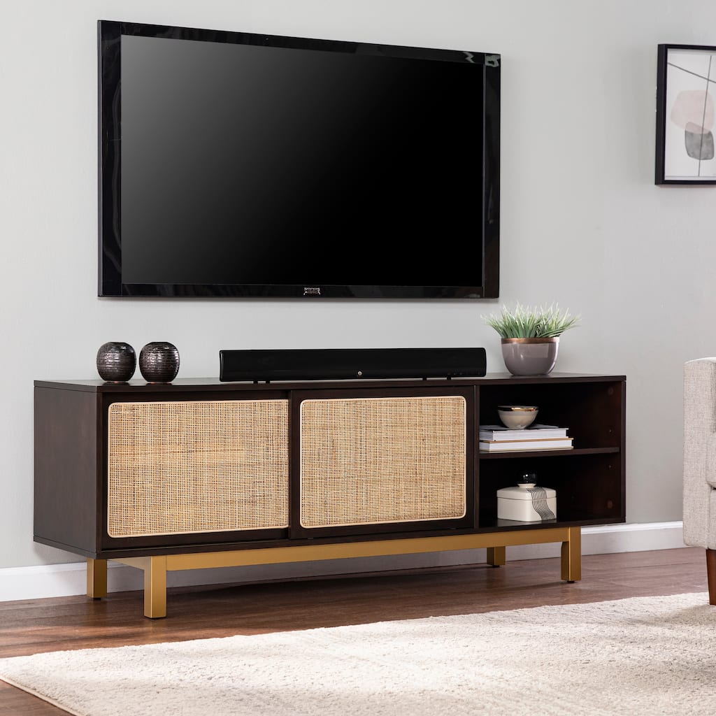 SEI Furniture Transitional Brown Wood Rattan Media TV Stand for TV's up to 62"