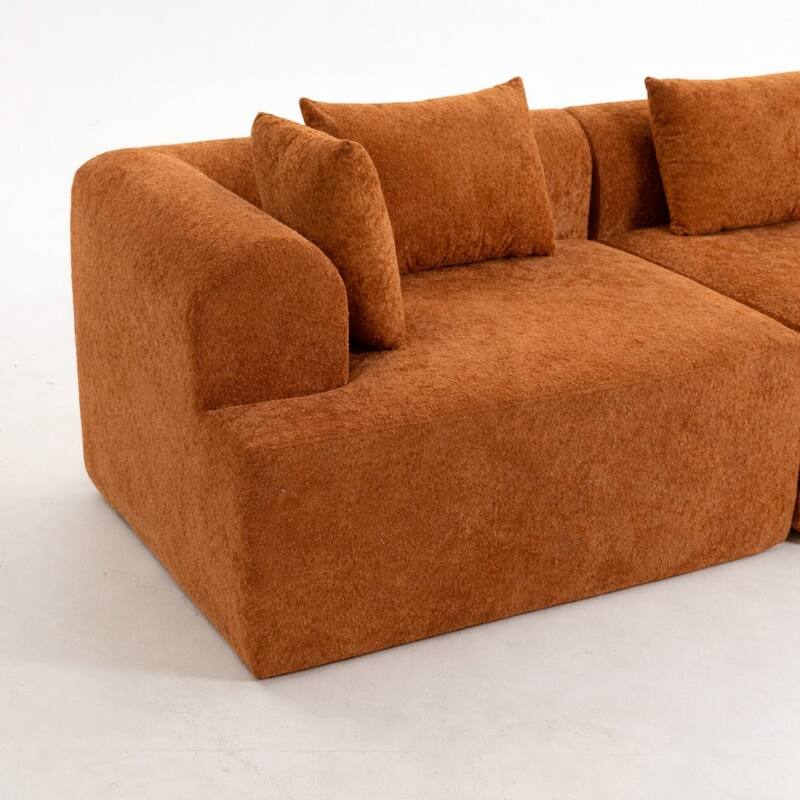 96" Boucle Fabric Sectional Sofa with Four Pillows, No Assembly Required