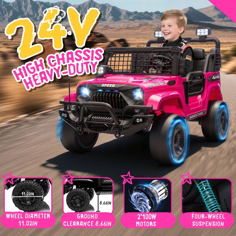 24V 100W*2 Two-seater Kids Ride On Car w/ RC - 3 Speed Adjustable, LED Headlights, 4-Wheel Shock Absorption