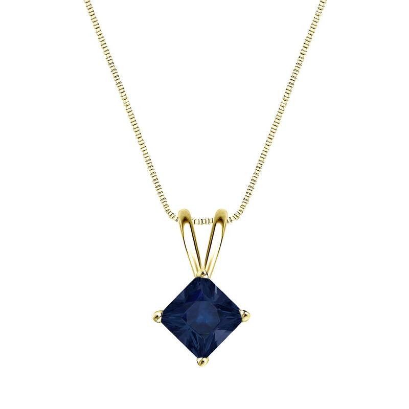 Auriya 14k Gold Princess-cut Sapphire Solitaire Necklace 1/2ct TW - Yellow