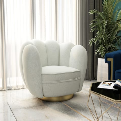 Modern Scalloped Back Accent Barrel Chair With 360 degree rotation