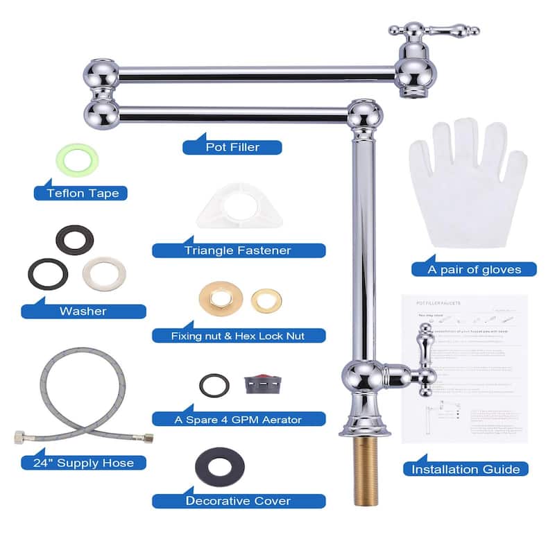 WOWOW 2-Handle Deck Mount Pot Filler Kitchen Faucet with Dual Swing Joints Design