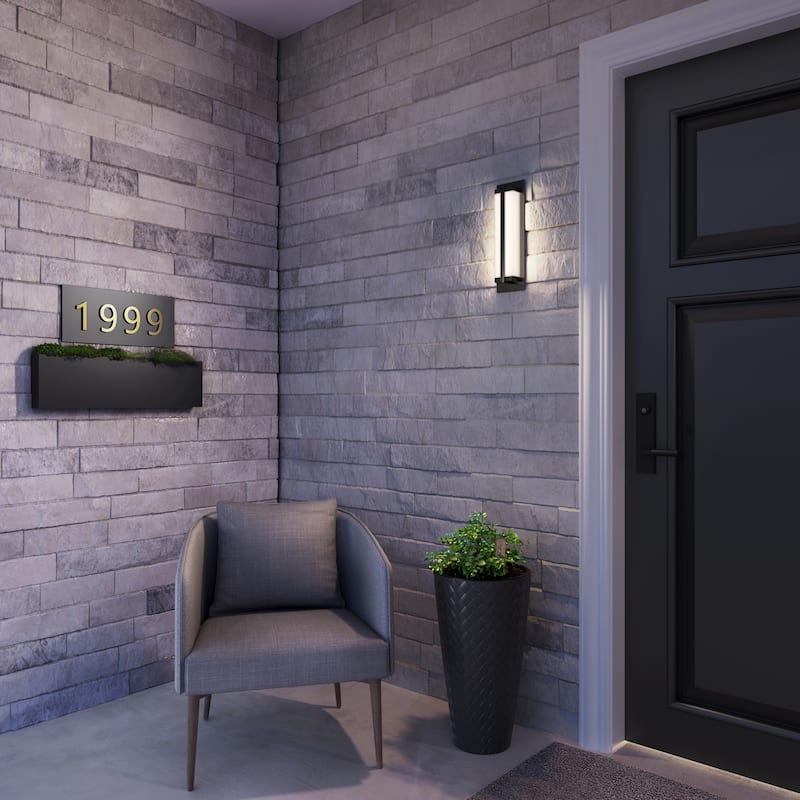 Millennium Lighting Amster 1 Light 16" LED Outdoor Wall Sconce in Powder Coat Black with Frosted Shade
